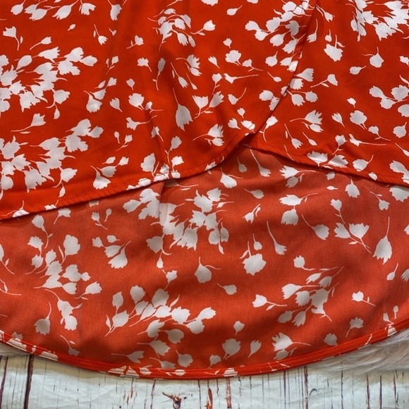 NWOT J. Crew Factory Poppy Red Orange Floral Faux Wrap High Low Midi Skirt - Picture 9 of 12